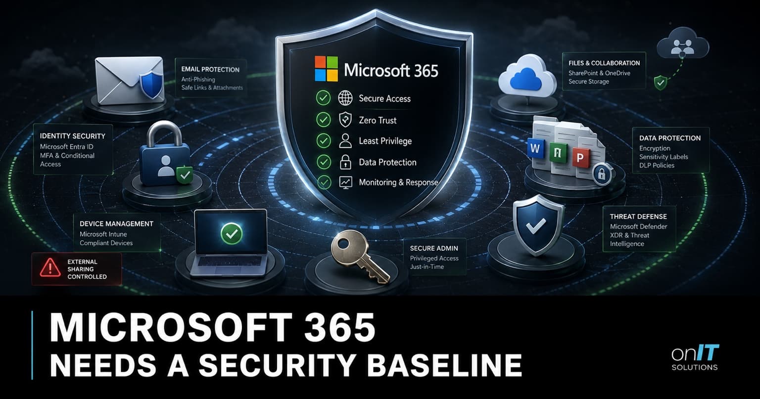 Microsoft 365 security baseline dashboard with identity and device controls