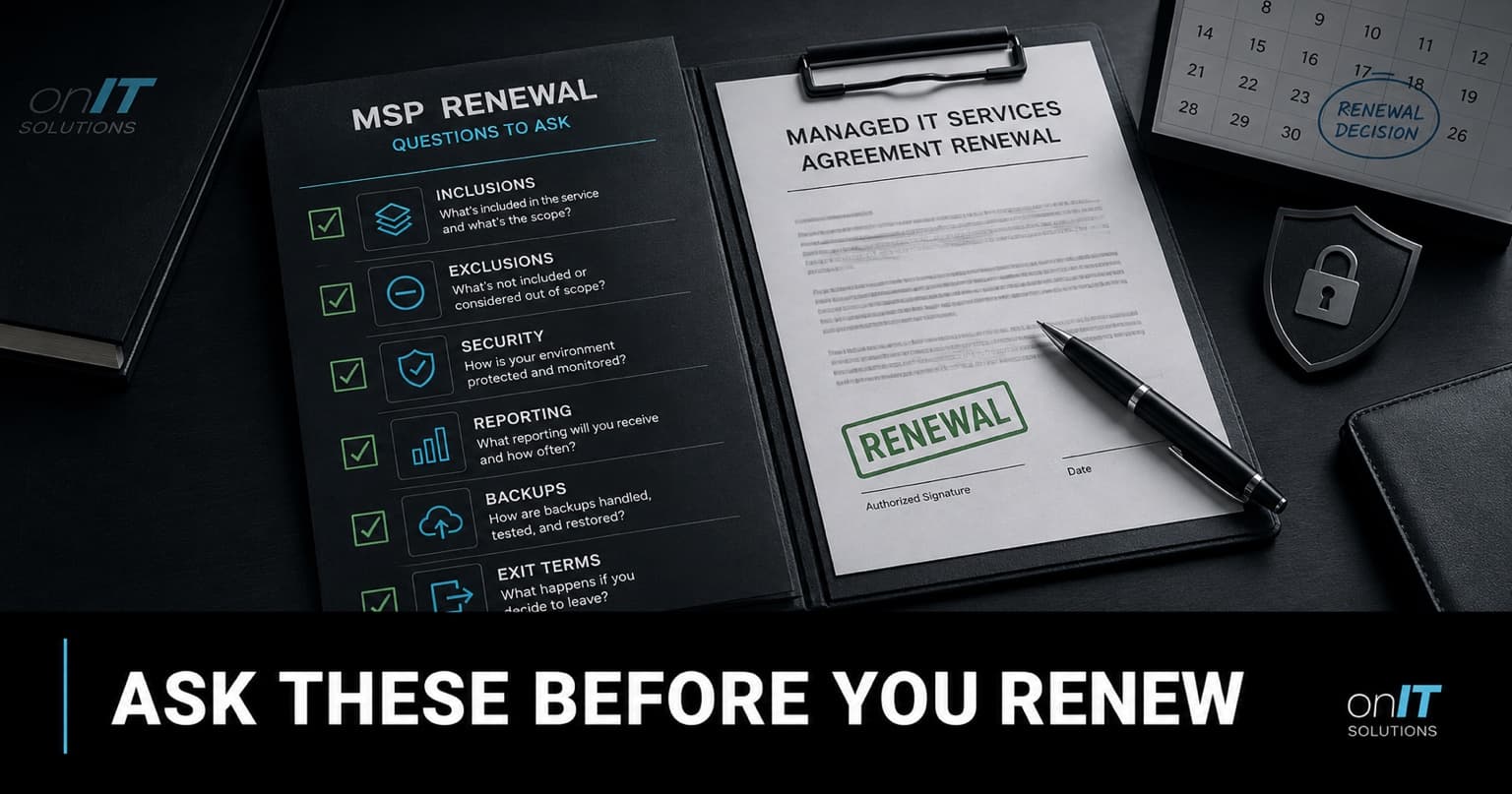 Business leaders reviewing MSP agreement renewal questions