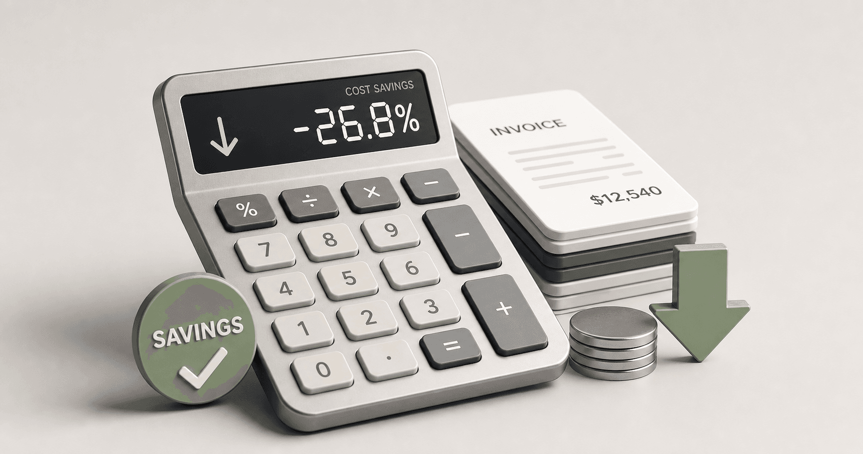 Cost savings analysis dashboard with financial metrics and automation controls