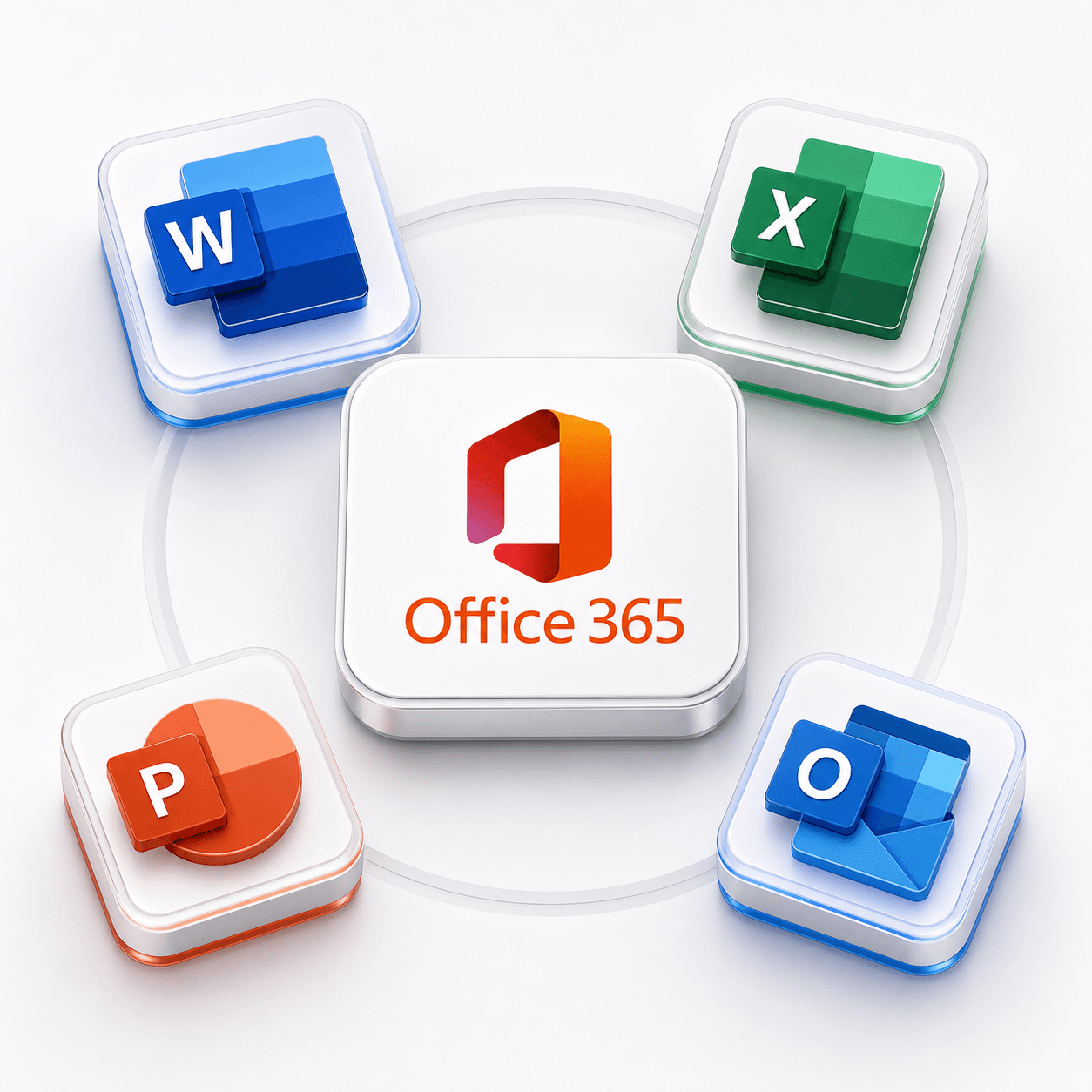 Microsoft Office 365 app logos around the Office 365 logo