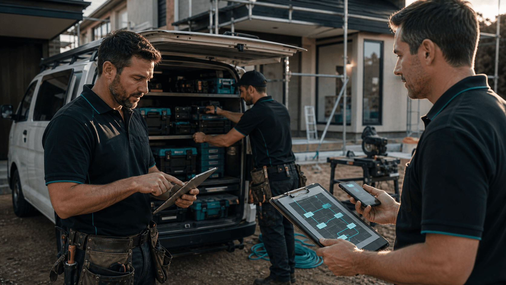 OnIT Solutions field technicians setting up IT systems for a Sydney trade business