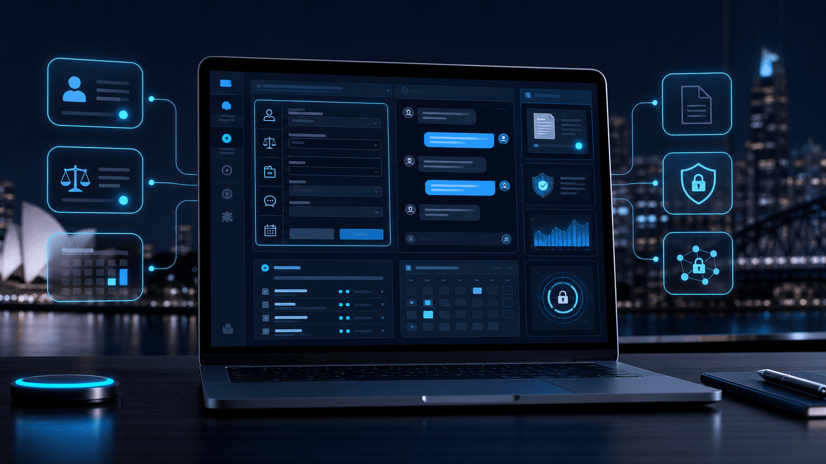 Clinical IT compliance dashboard showing network segmentation, Essential 8 controls, and patient data protection