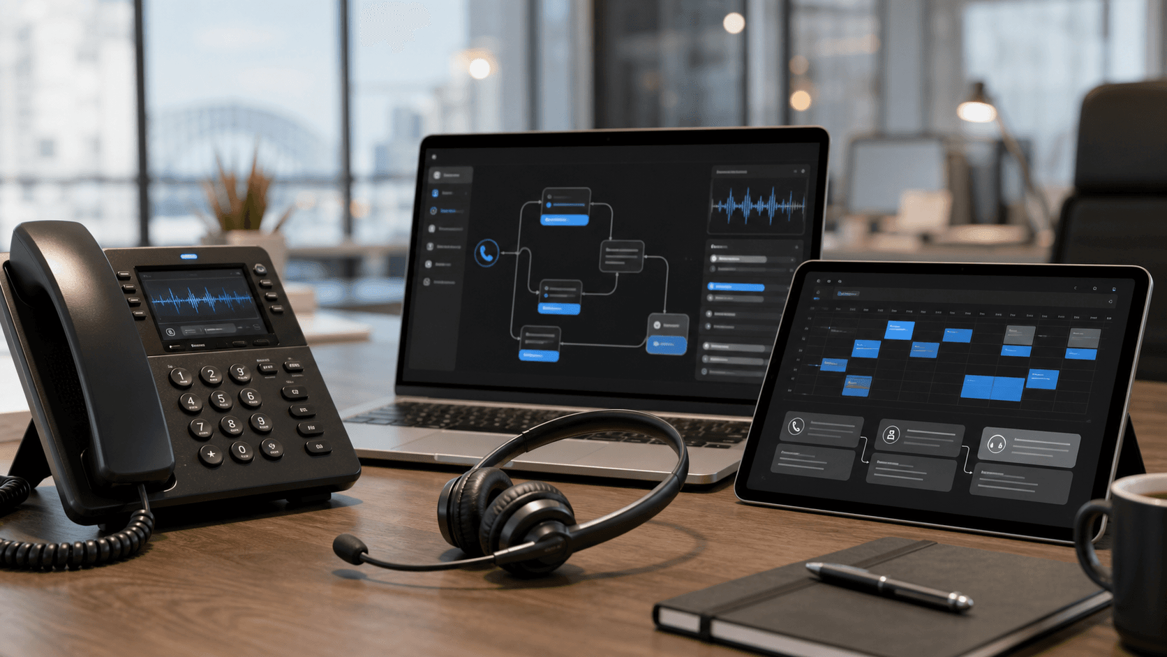 AI voice assistant dashboard showing live call handling, appointment bookings, and call transcriptions