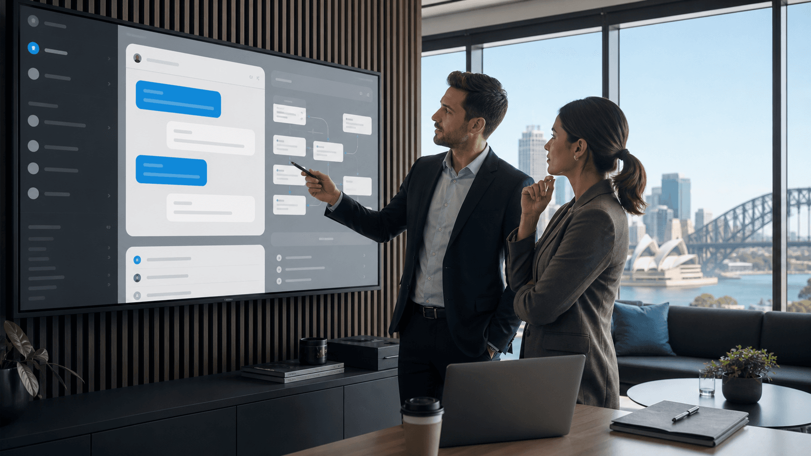 AI chatbot workflow diagram showing conversation flow, lead capture, and CRM integration
