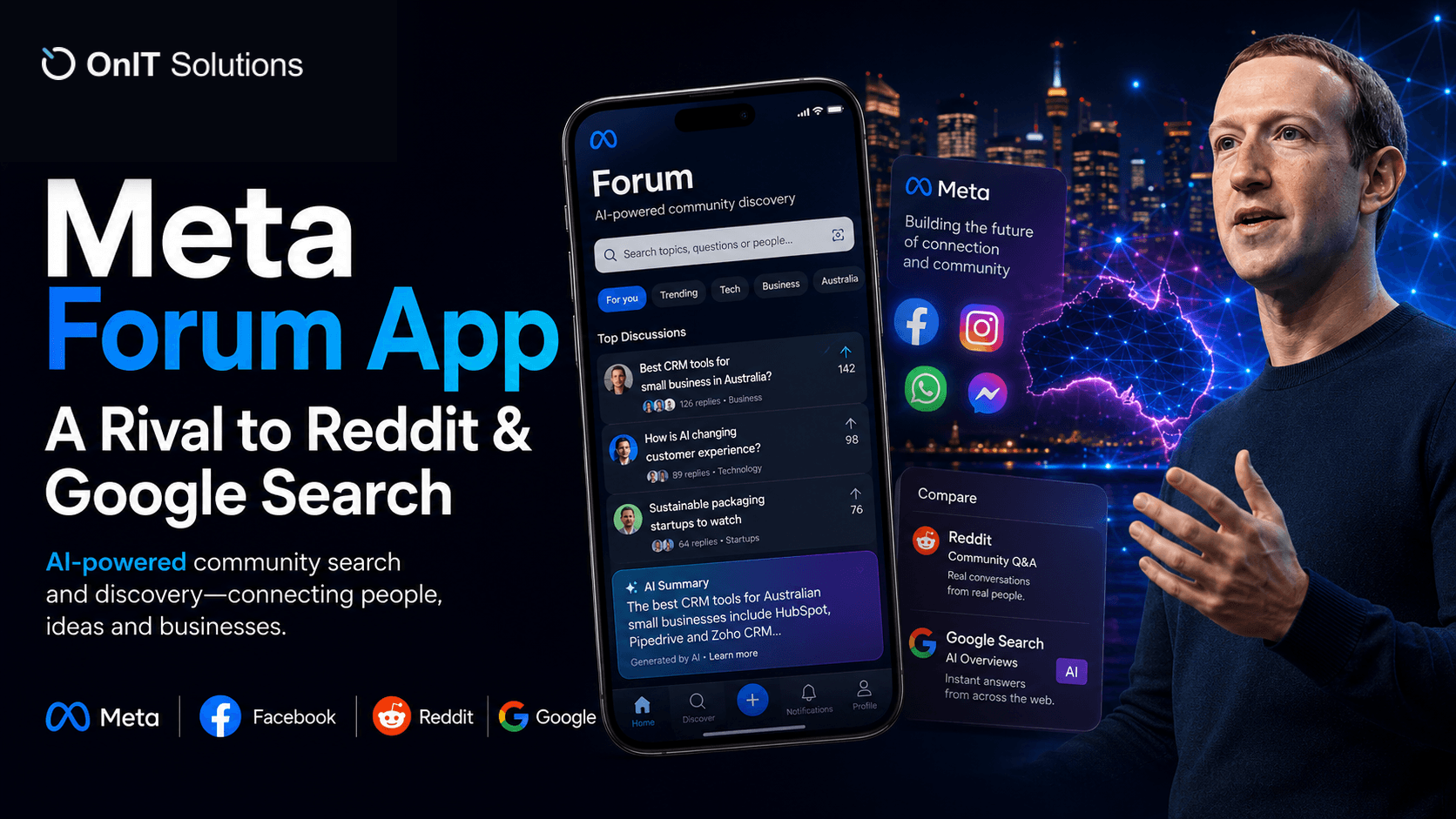 AI powered forum and search workspace with discussion and answer panels