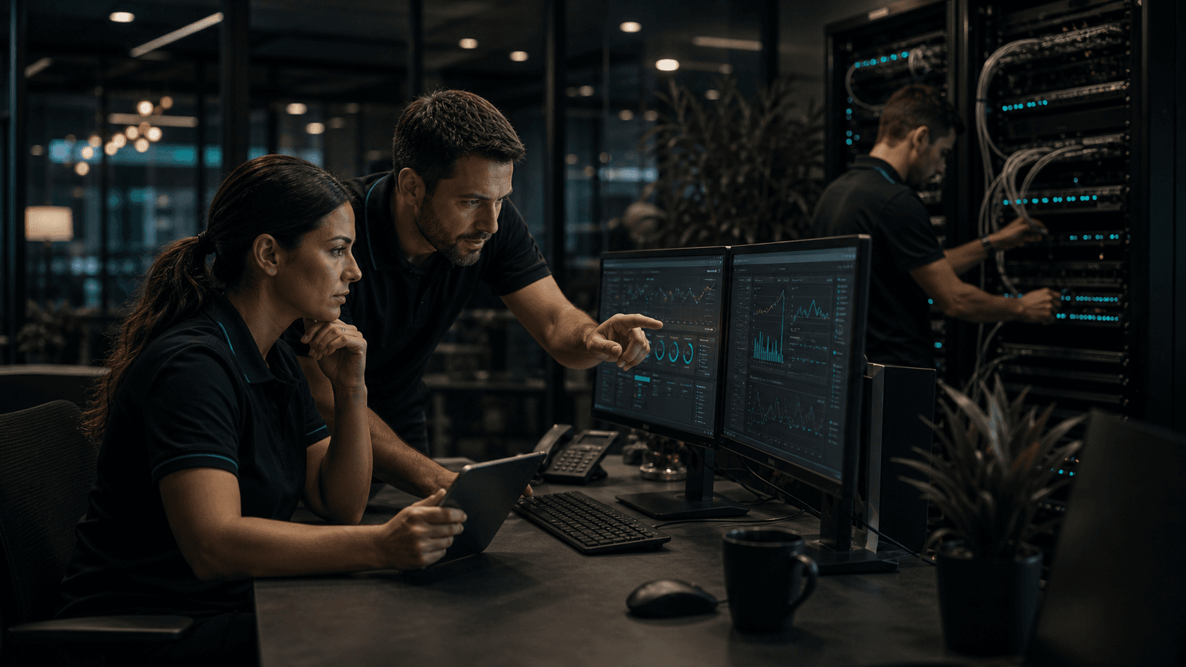 IT operations team monitoring servers and infrastructure