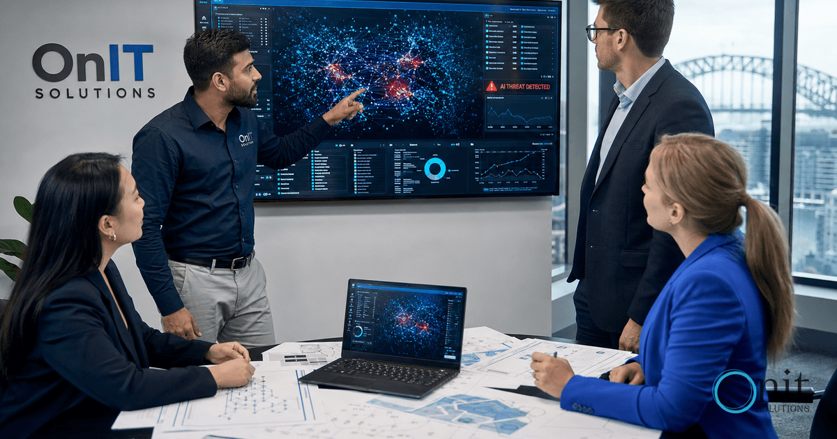 Diverse IT team analyzing cybersecurity threats in a modern Sydney office.