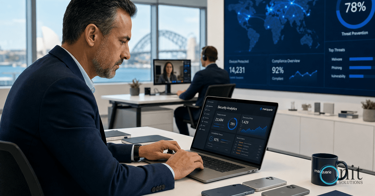 IT professional in a Sydney office securing iPhones against cyber threats