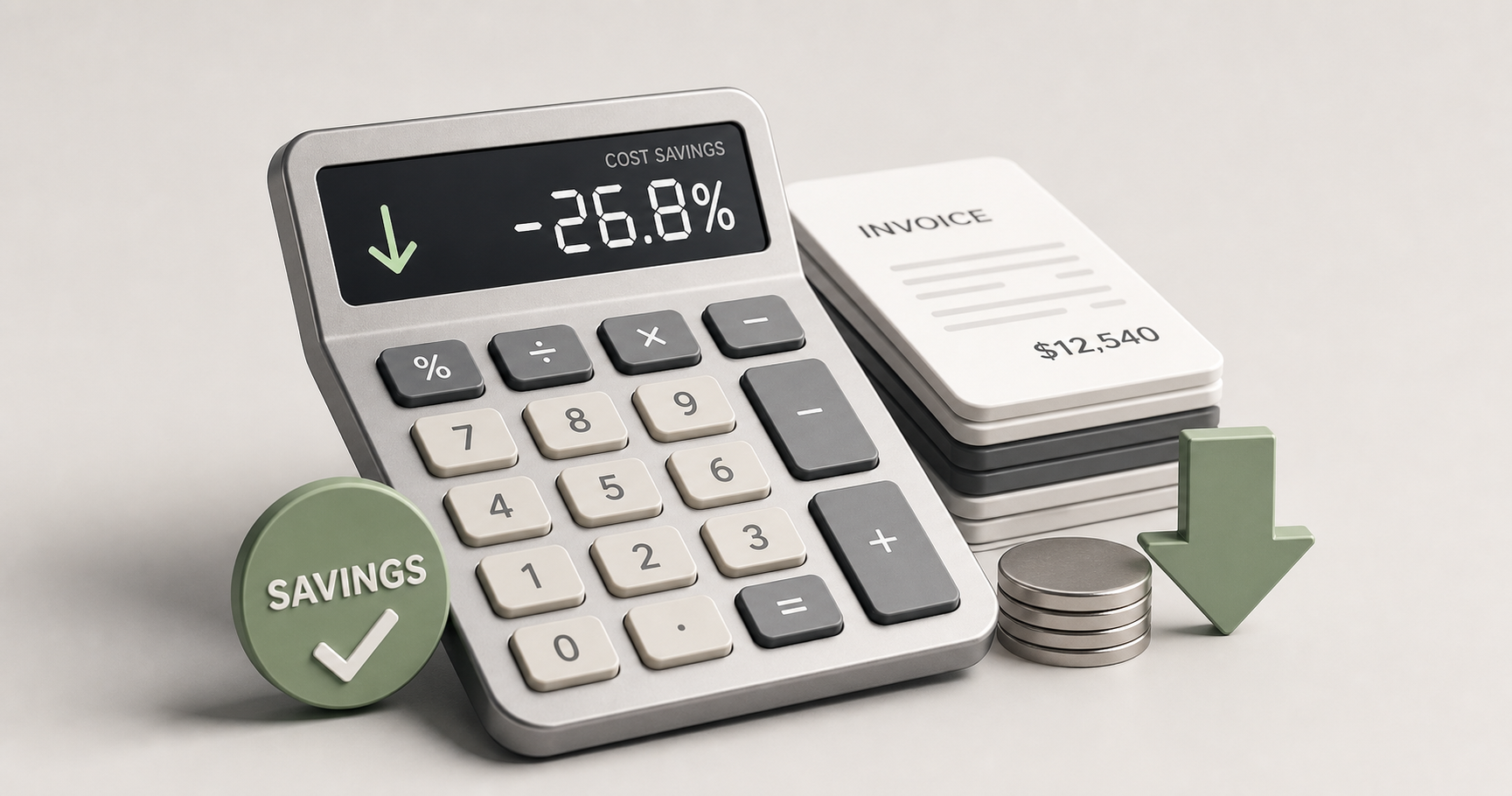 Cost savings analysis dashboard with financial metrics and automation controls