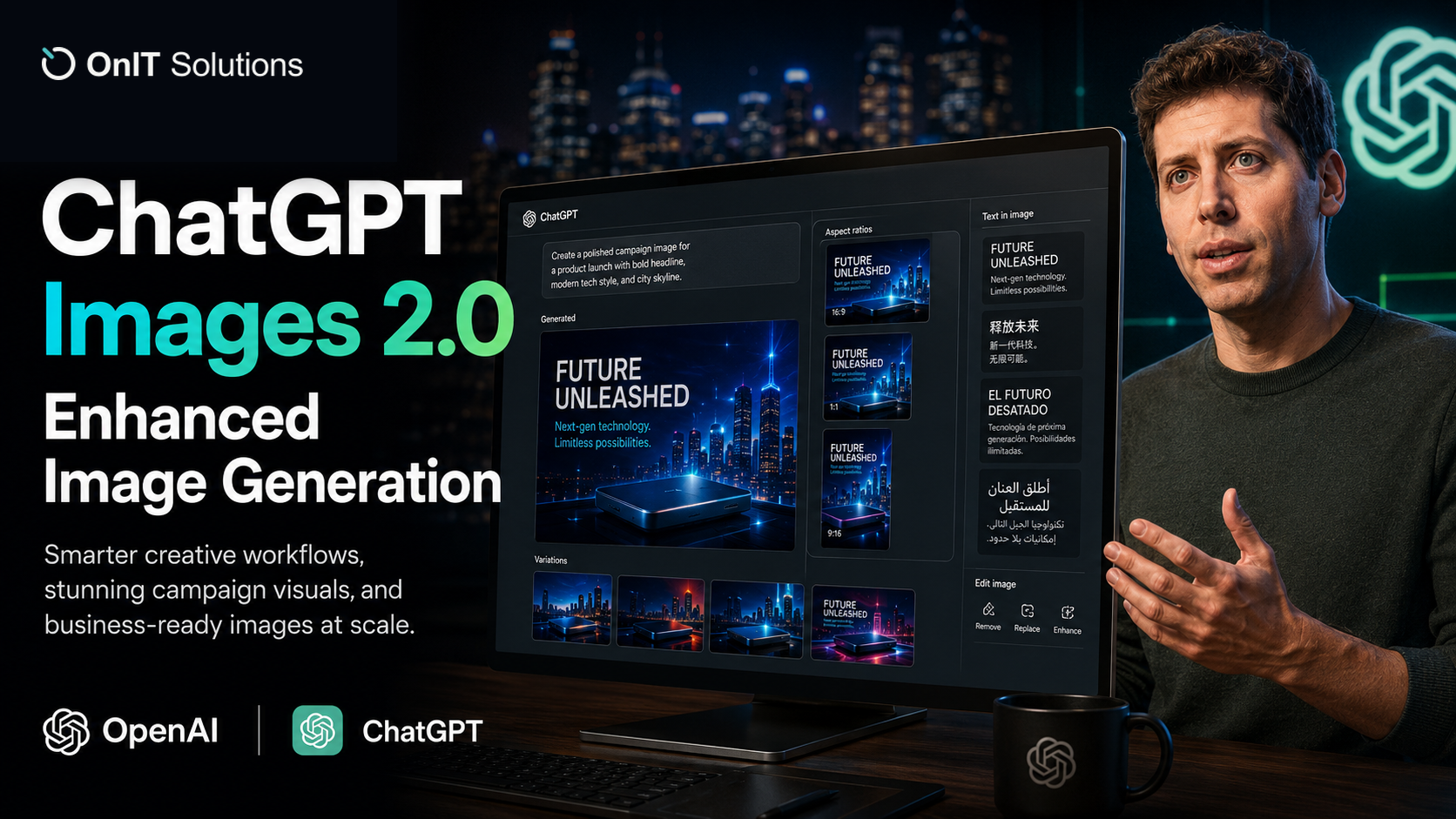 Creative workstation showing AI-generated campaign image assets