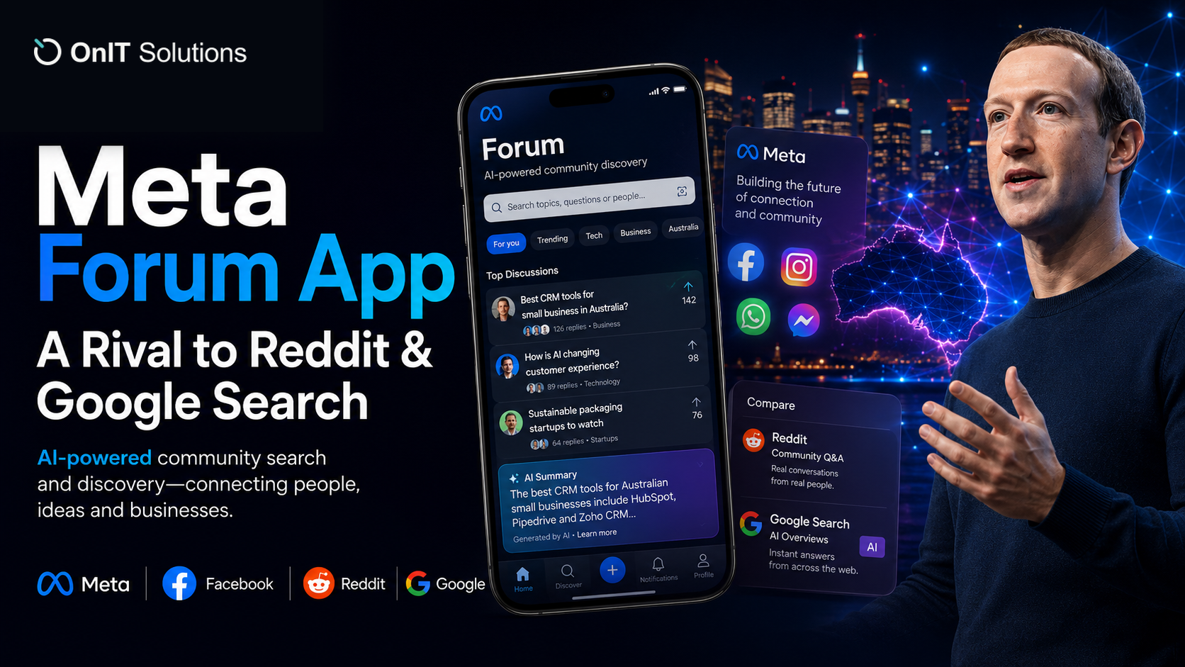 AI powered forum and search workspace with discussion and answer panels